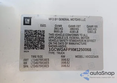 2021 Chevrolet Express Cargo Rwd 2500 Regular Wheelbase Wt from USA, damaged, VIN 1GCWGAFPXM1250068